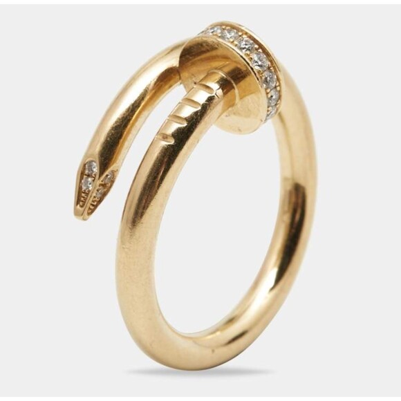 Gold Nail Zirconia Ring Band Size 6 - Picture 1 of 5